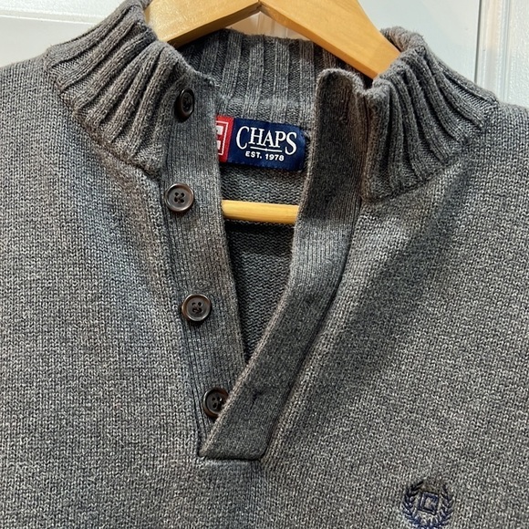 Chaps Mens Medium Grey 1/4 Zip Pullover Knit Sweater - Picture 5 of 9